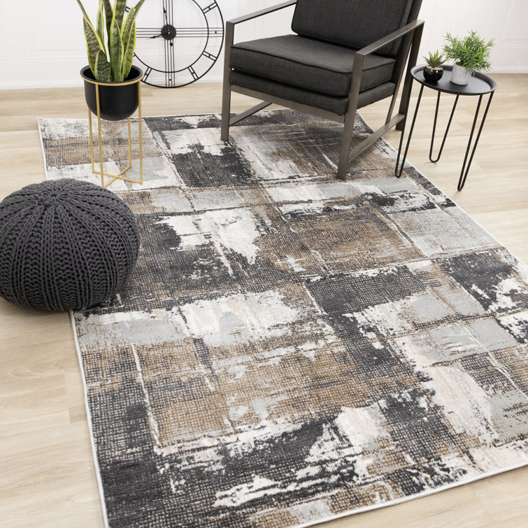 17 Stories Wilness Collection Brown Grey Cream Abstract Indoor Area Rug